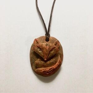 Avocado Pit Fox Pendant Necklace